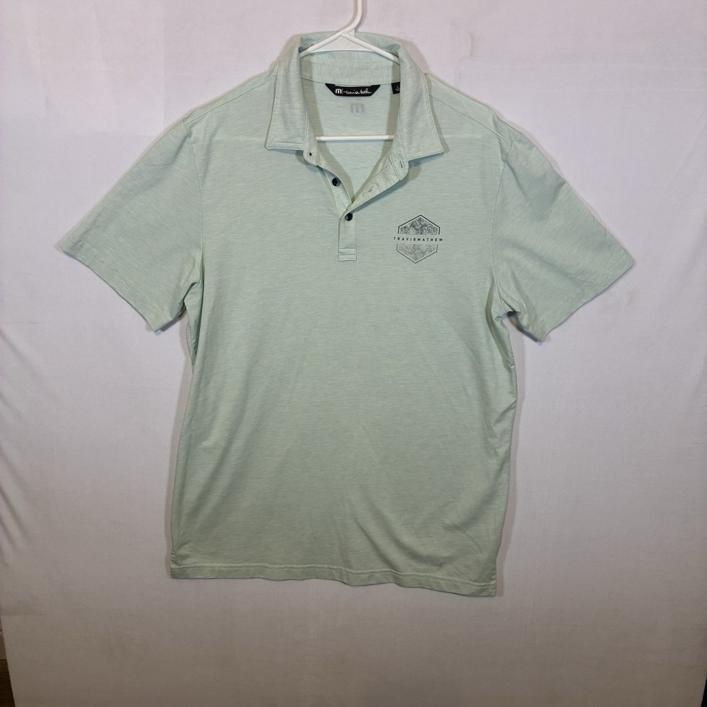 TravisMathew Polo Shirt Mens Large Mint Green Heathered Graphic Golf Casual L - Picture 2 of 6